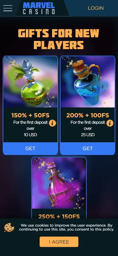 Marvel Casino promotions interface on a mobile phone